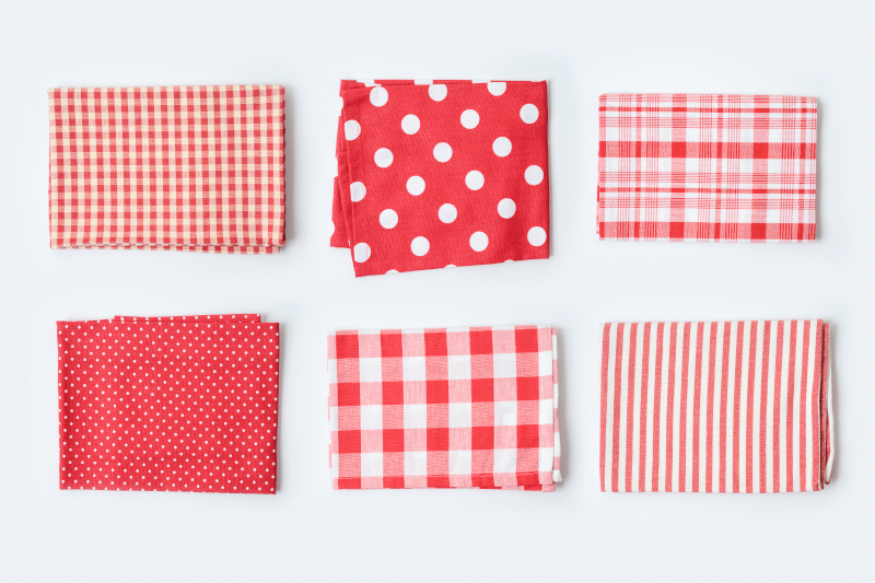 Variety of red kitchen cloths